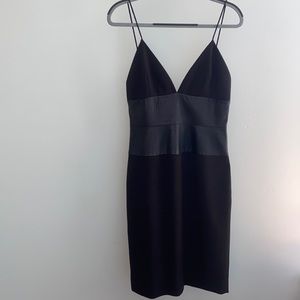 L’AGENCE Black Leather Sleeveless Mid-length Dress.